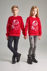 Kрасные парные детские свитшоты с Дедом Морозом (UKRS-6616), трикотаж