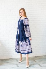Красивое льняное синее платье (ЛА-45), 42
