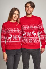 Красные парные взрослые свитера с оленями (UKRS-9946-8848), шерсть, акрил