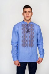 Чоловіча вишита сорочка блакитна з китицями UKR-1180, 56, льон
