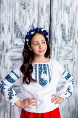 Красивая вышиванка для девочки с голубой вышивкой (OS-5242), 4 года, домоткане полотно