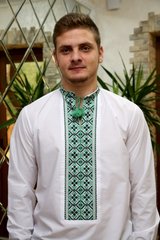 Вышитая сорочка мужская - ручная вышивка зелеными шелковыми нитями (00278), 42, бавовна