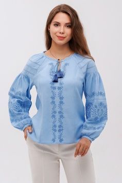 ЖІНОЧА ВИШИВАНКА "РОСАВА" БЛАКИТНОГО КОЛЬОРУ (SZH-043-blu), 42(XS), Льон+бавовна