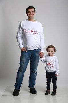 Сімейний комплект для тата і сина "Зимове свято" білий з червоною вишивкою (КМts-502-521-Tr), 152