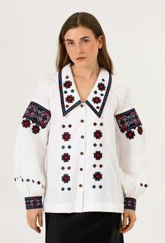 ЖІНОЧА ЛЛЯНА ВИШИВАНКА "ПОДІЛЬСЬКА" БІЛОГО КОЛЬОРУ (FM-5064), 42(XS), льон