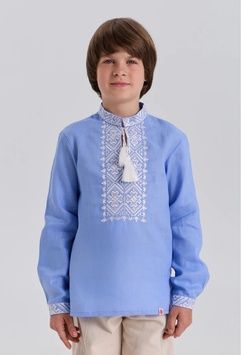 ЛЛЯНА ВИШИВАНКА ДЛЯ ХЛОПЧИКА "ЯСНА" БЛАКИТНОГО КОЛЬОРУ (FM-Х0402), 92, льон