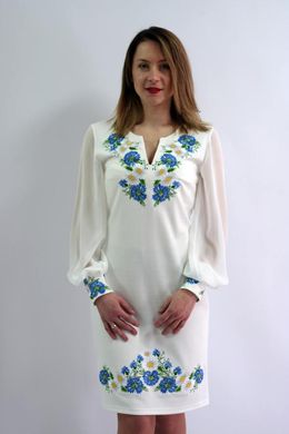 Витончена вишита сукня "Волошкові мрії" із шифону та трикотажу молочного кольору для жінок (PL-009-017-Tr-2), 42
