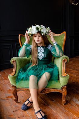 Вышитое темно-зеленое платье Нежность для девочки (OS-0124), 3 года, габардин
