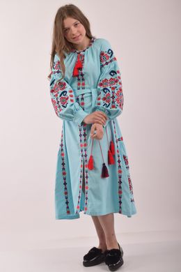 Вишите плаття світло-бірюзового кольору для дівчинки "Врода" (PLd-120-179-L), 152