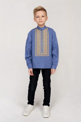 Дитяча вишиванка для хлопчика блакитна з жовтою вишивкою UKR-0141, 152