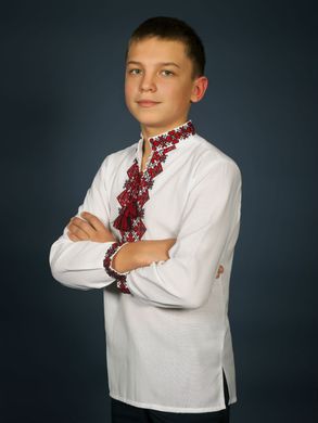 Симметрично вышитая крестиком рубашка в черкасском стиле из полотна для мальчиков и мужчин (chsv-16-01-d), 26, лен