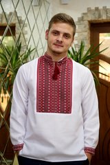 Сорочка українська національна з тканою вишивкою для чоловіків (GNM-02144), 40, льон білого кольору