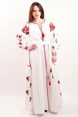 Просторное белое платье в пол "Украинская традиция" из натурального льна с цветочной вышивкой для женщин (PL-031-030-L-wtr), 42