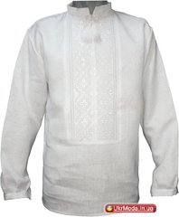 Вышитая сорочка мужская - ручная вышивка белым по белому (00228), 42, бавовна