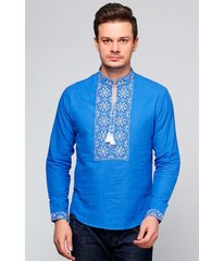 Вышитая рубашка синего цвета с длинными рукавами «Снежинка» (М-412-12), 48