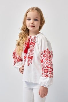 Вишиванка для дівчинки "Орнамент" з червоною вишивкою (mrg-rd211-8888), 104, бязь