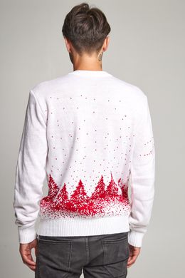 Рождественский мужской белый свитер с Дедом Морозом и оленями (UKRS-9942), S, шерсть, акрил