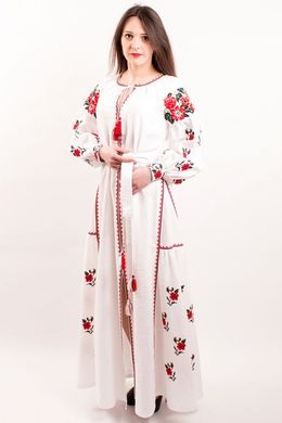 Простора біла сукня у підлогу "Українська традиція" із натурального льону з квітковою вишивкою для жінок (PL-031-030-L-wtr), 42