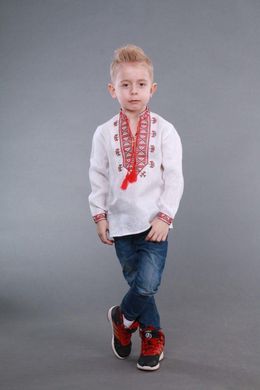 Детская вышиванка для мальчика "Гетьман" красный орнамент домотканка (NB-Код: 3002.1-kd-wt), 122