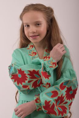 Вишите плаття для дівчинки "Колорит" (PLd-122-173-L) - М`ята, 116