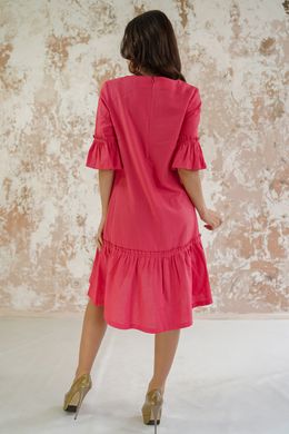 Вышитое женское коралловое платье Цветочное пламя (PL-001-084-L), 42