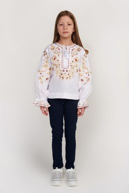 Вишита блуза для дівчинки White UKR-0312, 152, льон