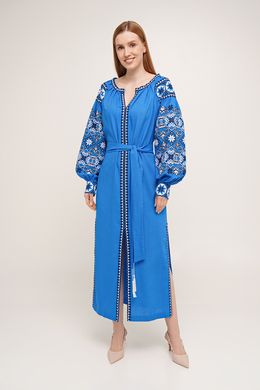 Жіноча вишита сукня синього кольору (DB-0024), S, льон