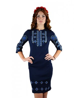 Темно-синє жіноче вишите плаття з рукавом 3/4 (М-1033-3), 40-42