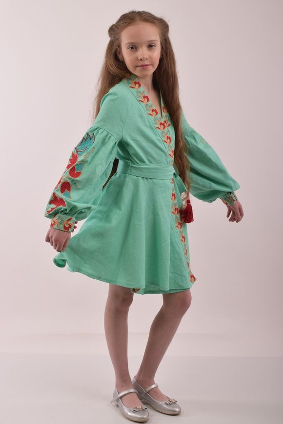 Вишите плаття для дівчинки "Колорит" (PLd-122-173-L) - М`ята, 116