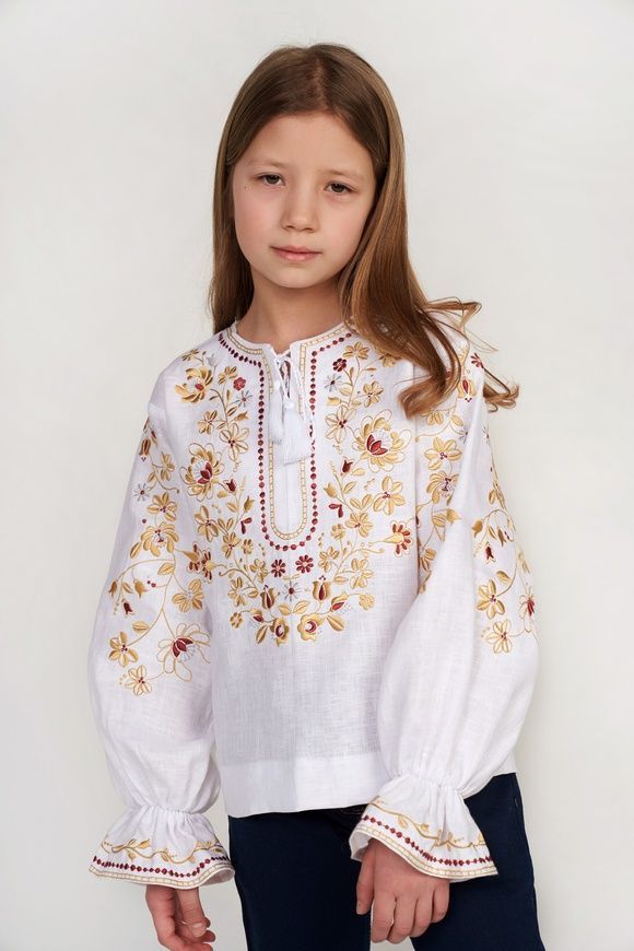 Вишита блуза для дівчинки White UKR-0312, 152, льон