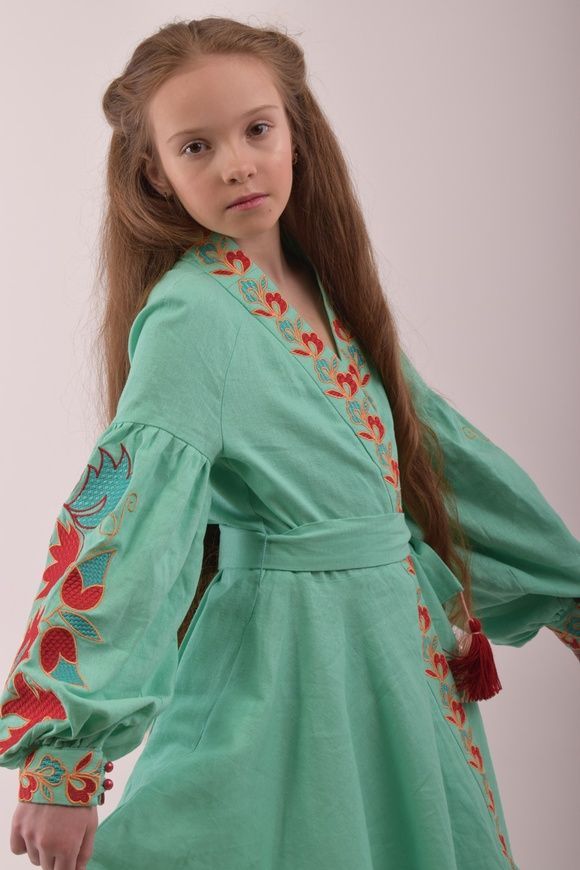 Вишите плаття для дівчинки "Колорит" (PLd-122-173-L) - М`ята, 116