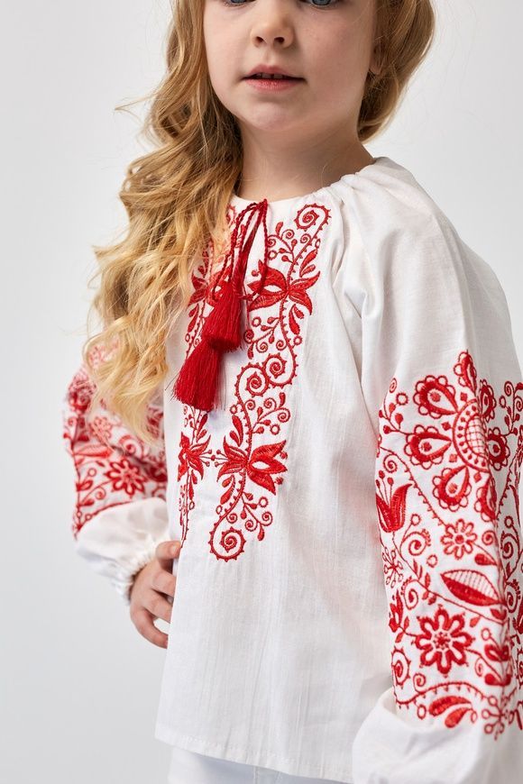 Вишиванка для дівчинки "Орнамент" з червоною вишивкою (mrg-rd211-8888), 104, бязь