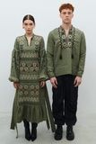 ВИШИТИЙ ЛЛЯНИЙ ПАРНИЙ КОМПЛЕКТ "РОЗКВІТ" СУКНЯ І СОРОЧКА КОЛЬОРУ ХАКІ (VUT-4251-1312), льон