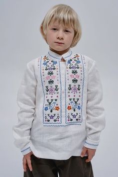 ВИШИВАНКА ДЛЯ ХЛОПЧИКА "ГУЛІ-ГУЛІ" БІЛОГО КОЛЬОРУ (VUT-0161), 110, льон