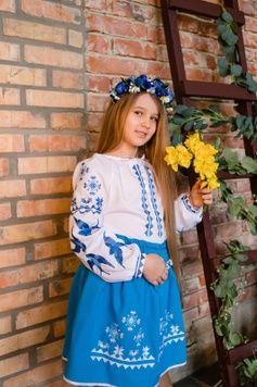 Вишитий костюм Ластівки з блакитною вишивкою для дівчинки (OS-6800), 2 роки, габардин