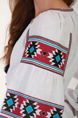 Вышиванка женская на белом льне (GNM-02327), 40, лен