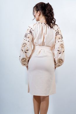 Полотняное платье цвета айвори с украинской вышивкой "Обаяние" для женщин (PL-045-066-D-beg), 40