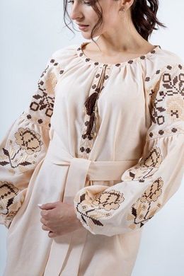 Полотняное платье цвета айвори с украинской вышивкой "Обаяние" для женщин (PL-045-066-D-beg), 40