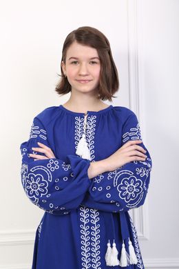 Вышитое платье электрик для девочек Кружевные сны (PLd-141-181-L), 116, лен