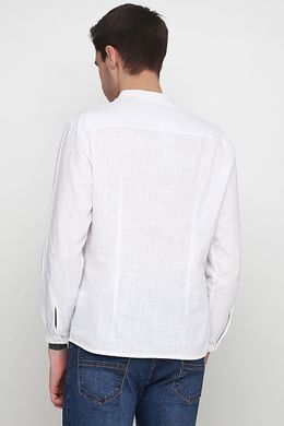 Красивая мужская рубашка белая с длинными рукавами (М-424-15), 46, лен, хлопок