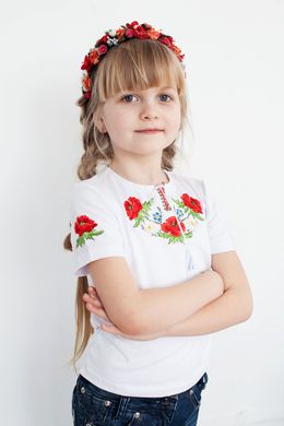 Футболка-вышиванка для девочки с коротким рукавом "Маки" с красной вышивкой (LS-96211021-92), 92, вискоза