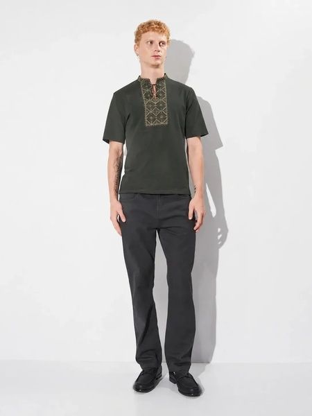 ЧОЛОВІЧА ВИШИТА ФУТБОЛКА ГАЙДАМАЦЬКА КОЛЬОРУ ХАКІ (LS-96112121-46), XL, бавовна