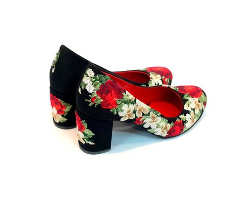 Женские туфли из натуральной кожи с орнаментом "Нежные розы" (AM-1001), 36