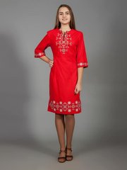 Традиційне плаття із червоного льону з контрастною вишивкою для жінок (gpv-26-01), 40, льон, тіар