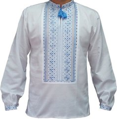 Українська вишиванка з довгим рукавом із льону або полотна з орнаментом для чоловіків (GNM-01678), 40, льон білого кольору