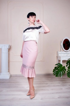 Женская юбка Клара пудрового цвета (SZ-7321), 48