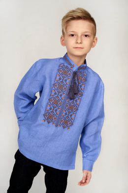 Дитяча вишиванка для хлопчика блакитна з китицями UKR-0135, 152