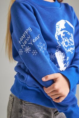 Різдвяний синій світшот для дівчаток з Дідом Морозом (UKRS-6618), 152, трикотаж
