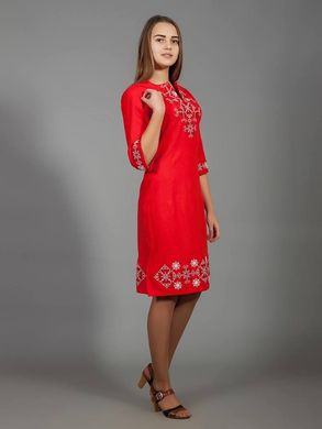 Традиційне плаття із червоного льону з контрастною вишивкою для жінок (gpv-26-01), 40, льон, тіар