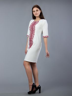 Оригінальна жіноча сукня вишита яскравими бордовими нитками (gpv-48-05), 40, льон, тіар